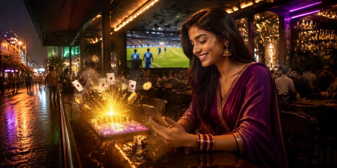 Players enjoying Andar Bahar game with cricket night market backdrop in India